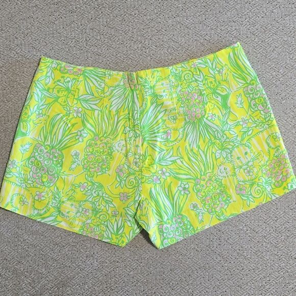 Lilly Pulitzer Liza Crazy Cat Yellow Green Shorts - Size 00 - Picture 3 of 12